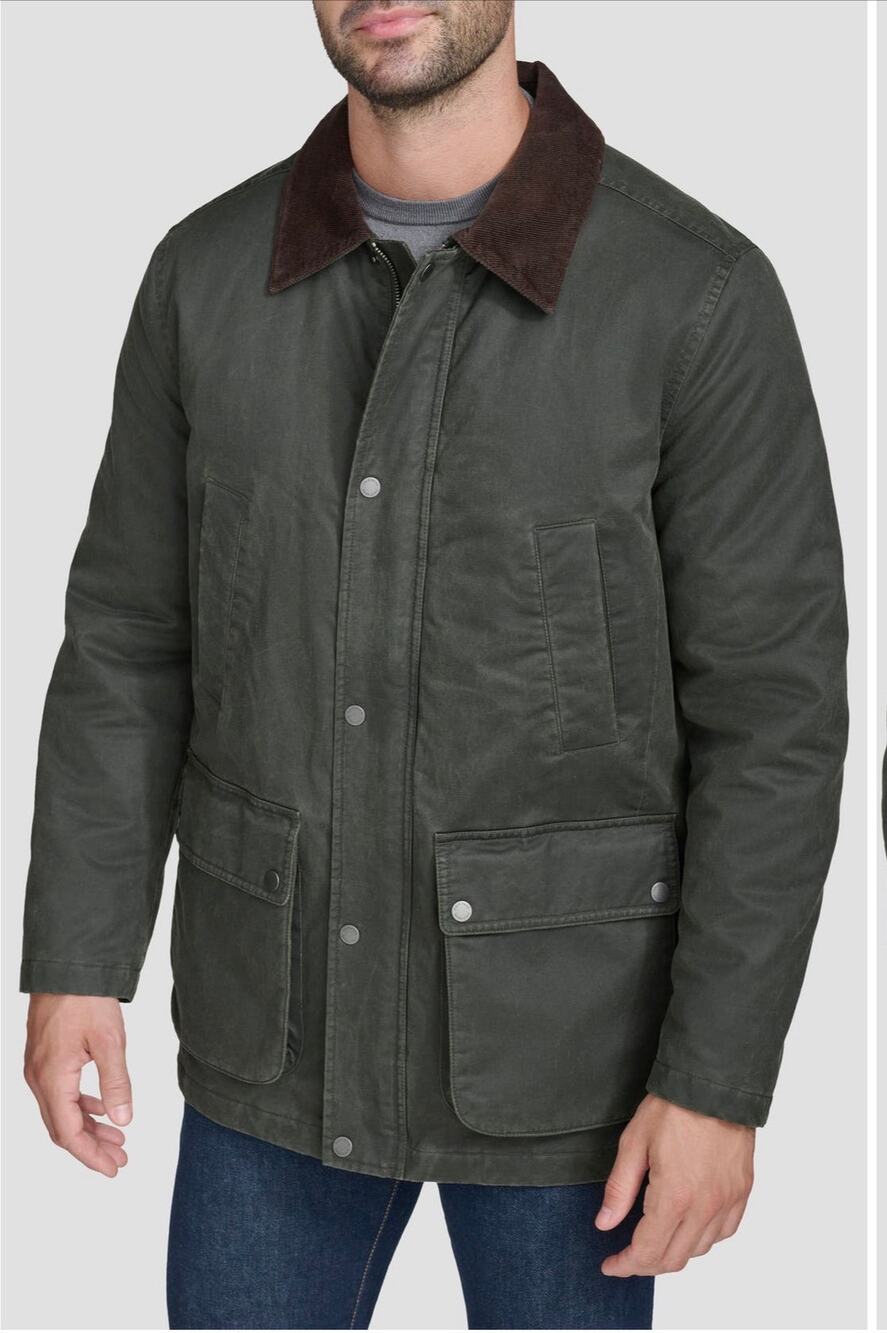 Cole Haan Corduroy Collar Barn Jacket Army Green L